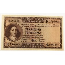 SOUTH AFRICA 1957 . TEN 10 SHILLINGS BANKNOTE . FIRST LINE IN AFRIKAAMS